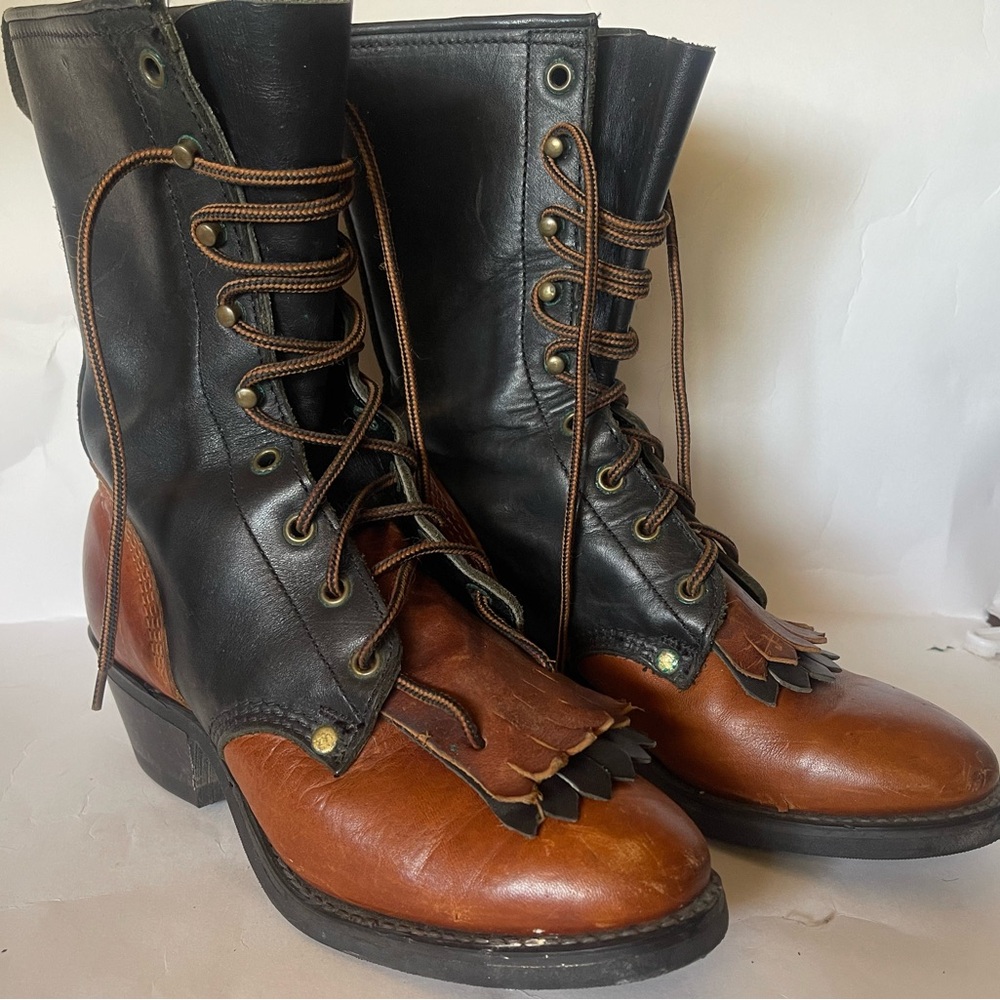 Avonite Hypalon Brown & Black Leather Western Cowboy heel Boots Womens Sz 6.5 M